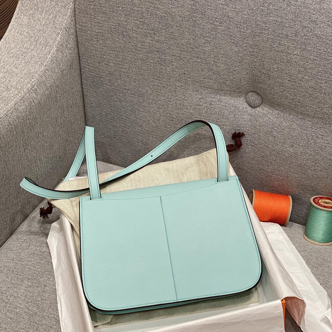 Hermes Mini Halzan 22 Handbag Shoulder Bag In Sky Blue Swift Leather